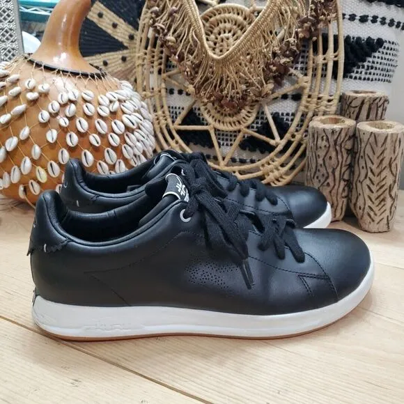 KURU Roam Men's 9.5M Classic Court Sneakers Leather Black Lace Up Low Shoe EUC