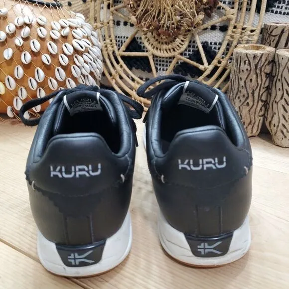 KURU Roam Men's 9.5M Classic Court Sneakers Leather Black Lace Up Low Shoe EUC