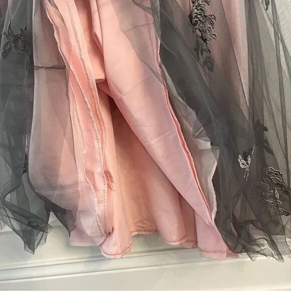 La Femme Two Tone Lace Tulle Pink and Gray Sequin Evening Gown #23449 Sz 14, NWT