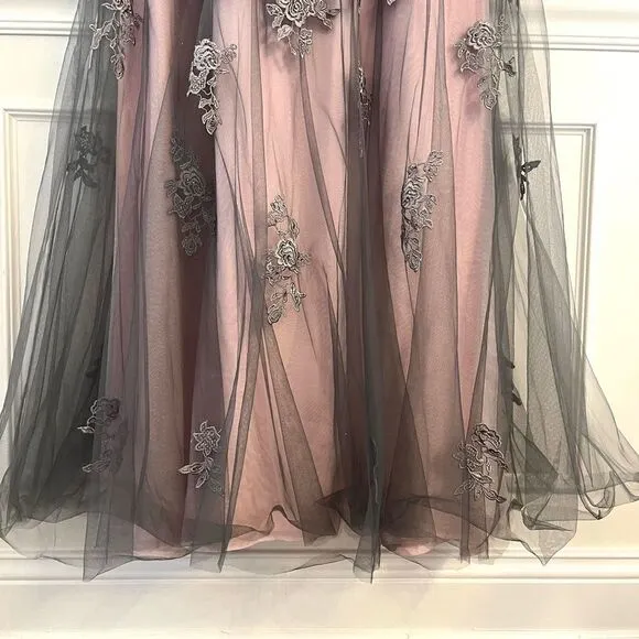 La Femme Two Tone Lace Tulle Pink and Gray Sequin Evening Gown #23449 Sz 14, NWT