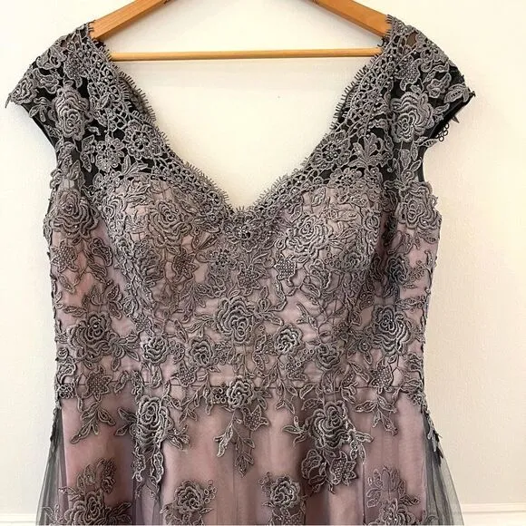 La Femme Two Tone Lace Tulle Pink and Gray Sequin Evening Gown #23449 Sz 14, NWT