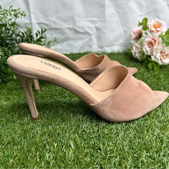 L'AGENCE Open Toe Sandal Lolita Suede Mules Cappuccino size11 US 10.5 new