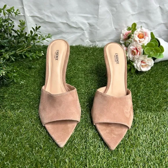 L'AGENCE Open Toe Sandal Lolita Suede Mules Cappuccino size11 US 10.5 new