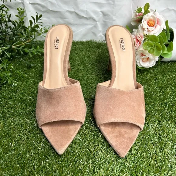 L'AGENCE Open Toe Sandal Lolita Suede Mules Cappuccino size11 US 10.5 new