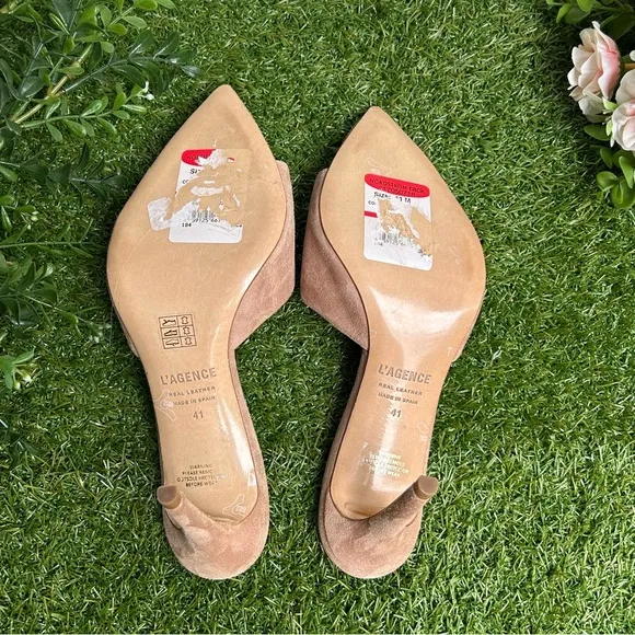 L'AGENCE Open Toe Sandal Lolita Suede Mules Cappuccino size11 US 10.5 new