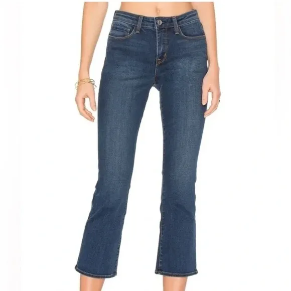 L’AGENCE Serena High Rise Cropped Baby Flare Jeans Size 23 in Azul NWOT
