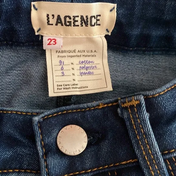 L’AGENCE Serena High Rise Cropped Baby Flare Jeans Size 23 in Azul NWOT