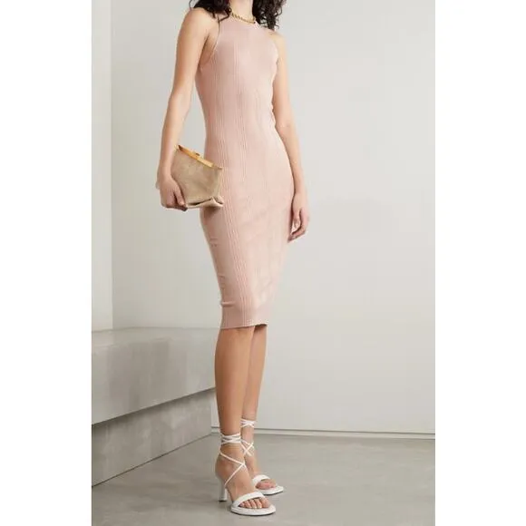 L'AGENCE Shelby Knit Bodycon Midi Dress Size Medium Petal Pink Sleeveless