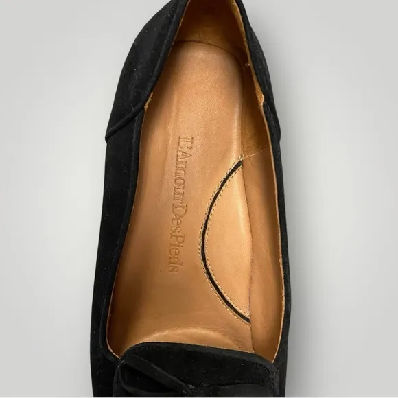 L'Amour Des Pieds Baley Black Kid Suede Loafers Sz 9.5