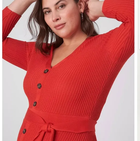 Lane Bryant Three Quarter Sleeve Button Front Red Maxi Sweater Dress Size 11 12