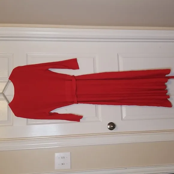 Lane Bryant Three Quarter Sleeve Button Front Red Maxi Sweater Dress Size 11 12