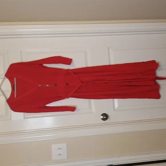 Lane Bryant Three Quarter Sleeve Button Front Red Maxi Sweater Dress Size 11 12