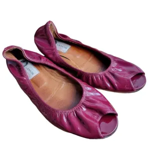 Lanvin Paris Burgandy Patent Leather Slip On Ballet Flats Shoes Size 37 EU 6 US