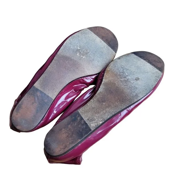 Lanvin Paris Burgandy Patent Leather Slip On Ballet Flats Shoes Size 37 EU 6 US