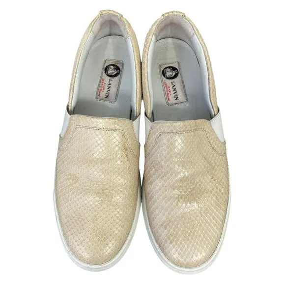 Lanvin Paris Slip-On Snakeskin Sneakers Tan Beige Italian 38 US 7.5-8 Casual