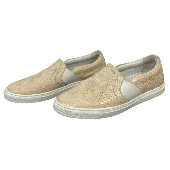 Lanvin Paris Slip-On Snakeskin Sneakers Tan Beige Italian 38 US 7.5-8 Casual