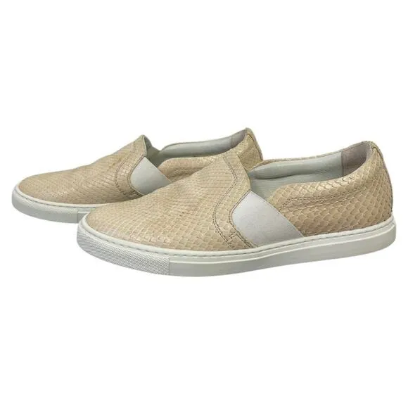 Lanvin Paris Slip-On Snakeskin Sneakers Tan Beige Italian 38 US 7.5-8 Casual