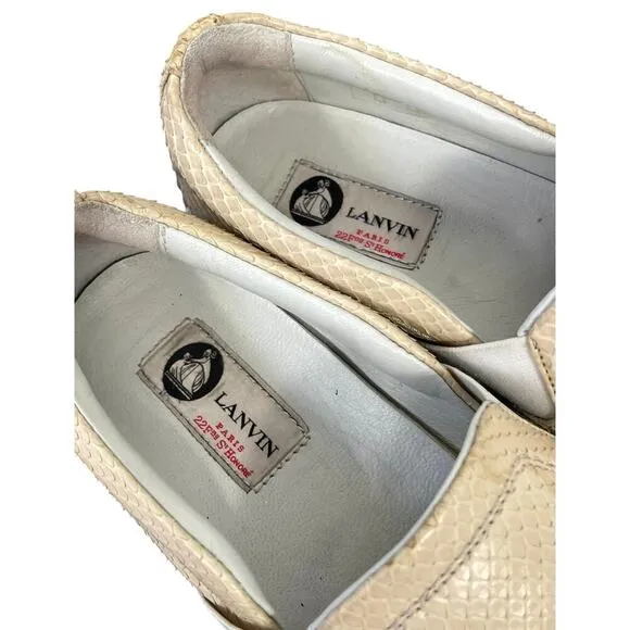 Lanvin Paris Slip-On Snakeskin Sneakers Tan Beige Italian 38 US 7.5-8 Casual