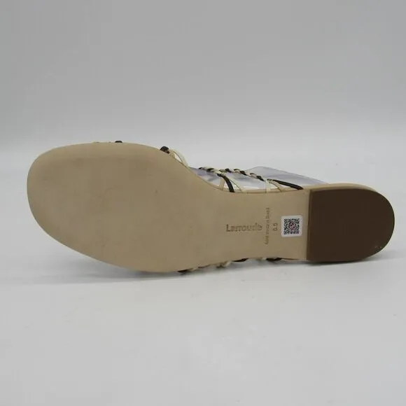 Larroude The Ibiza Slide in Beige, Black, &amp; Ivory SZ 8.5