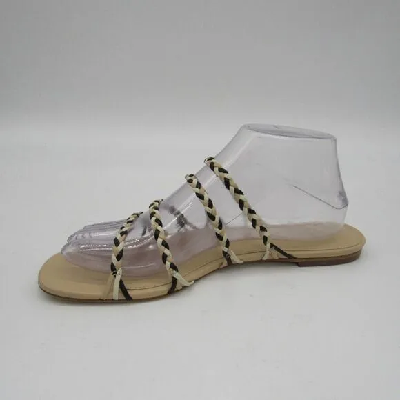 Larroude The Ibiza Slide in Beige, Black, &amp; Ivory SZ 8.5
