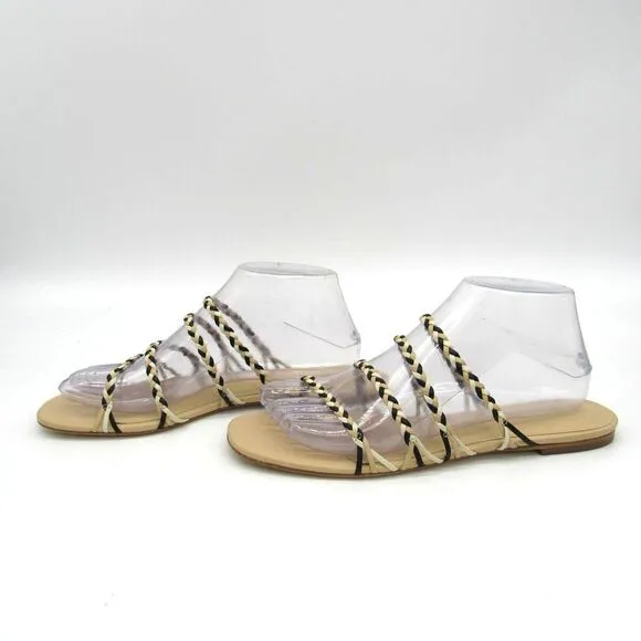 Larroude The Ibiza Slide in Beige, Black, &amp; Ivory SZ 8.5
