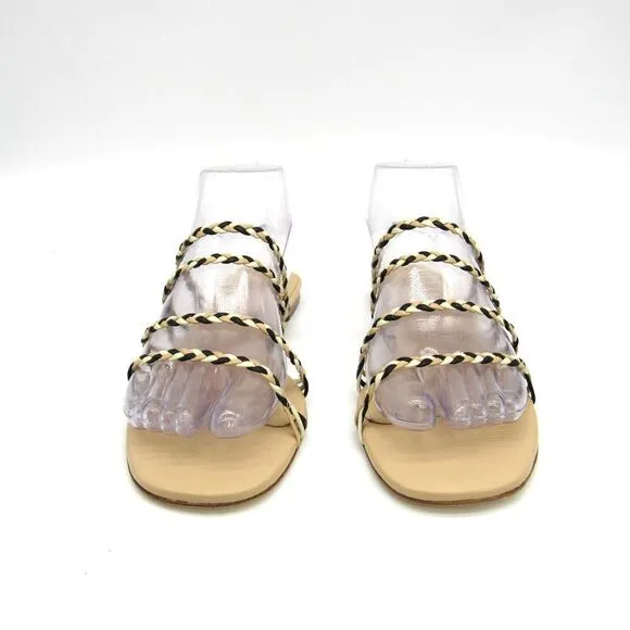 Larroude The Ibiza Slide in Beige, Black, &amp; Ivory SZ 8.5