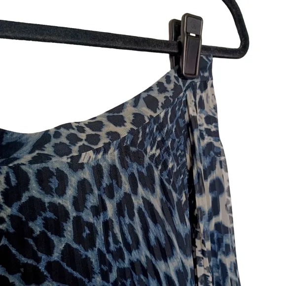 LAUNDRY BY SHELLI SEGAL Pleated Blue Gray Animal Print Midi Maxi Skirt 6 Small
