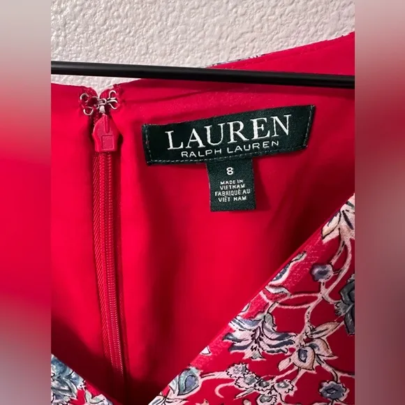 Lauren Ralph Lauren Puff-Sleeve Georgette Dress, Red/Blue Size 8