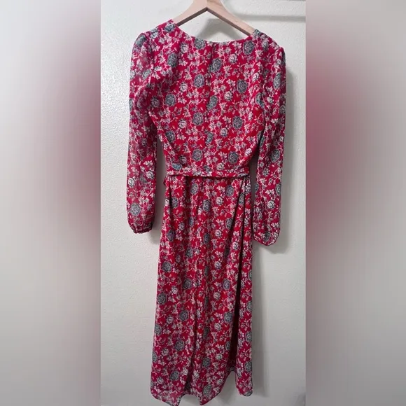 Lauren Ralph Lauren Puff-Sleeve Georgette Dress, Red/Blue Size 8