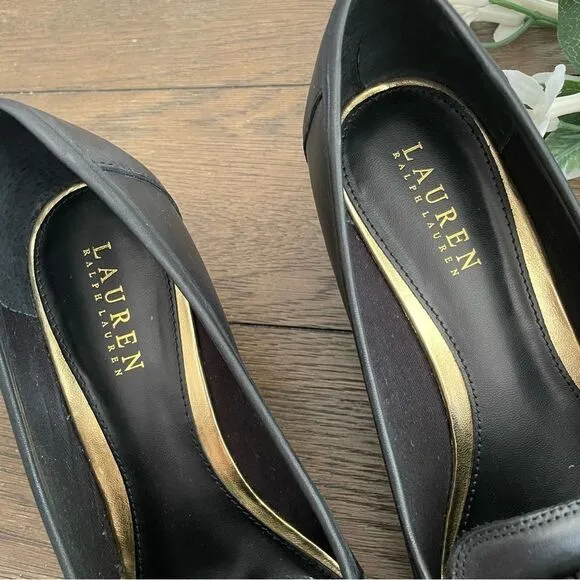 LAUREN Ralph Lauren Rory Black Leather Tassel Wedge Loafers Shoes size 9.5 B