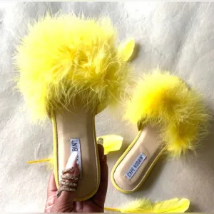 Lemon Drop Faux Fur Slides