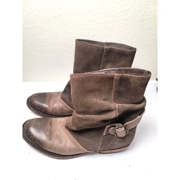 Liberty Brown Black Leather Suede Ankle Boots With Buckle Detail Women's Size 5.