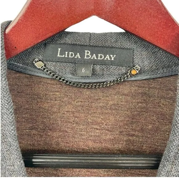 Lida Baday Grey and Brown Pinstriped Collarless Wool Blend Blazer Size 6