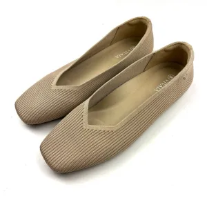 Like new Vivaia Margot 2.0 Tan Ribbed Knit Square Toe V-Cut Ballet Flats size 9