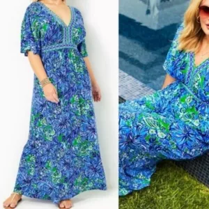 Lilly Pulitzer Addison Floral Elbow Sleeve Maxi Dress
