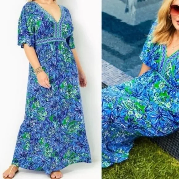 Lilly Pulitzer Addison Floral Elbow Sleeve Maxi Dress