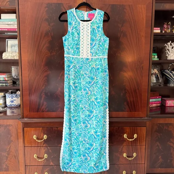 Lilly Pulitzer Ashler Stretch Maxi Shift Dress in Coral of the Story- Size 8