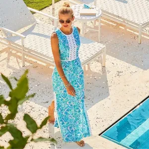 Lilly Pulitzer Ashler Stretch Maxi Shift Dress in Coral of the Story- Size 8
