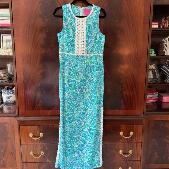 Lilly Pulitzer Ashler Stretch Maxi Shift Dress in Coral of the Story- Size 8