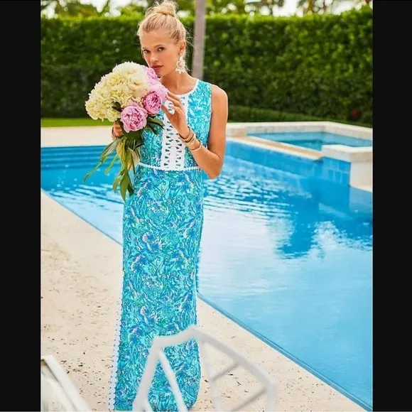 Lilly Pulitzer Ashler Stretch Maxi Shift Dress in Coral of the Story- Size 8