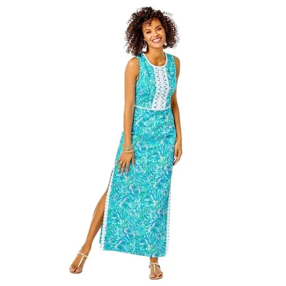 Lilly Pulitzer Ashler Stretch Maxi Shift Dress in Coral of the Story- Size 8