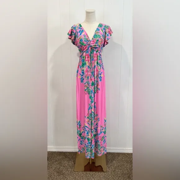 Lilly Pulitzer Verona Flutter Sleeve Maxi Dress in Havana Pink NWOT Size 00