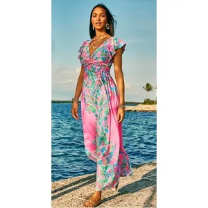 Lilly Pulitzer Verona Flutter Sleeve Maxi Dress in Havana Pink NWOT Size 00