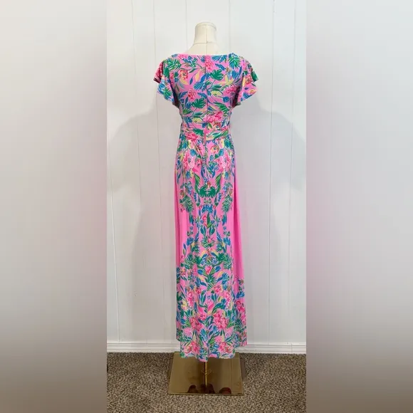 Lilly Pulitzer Verona Flutter Sleeve Maxi Dress in Havana Pink NWOT Size 00