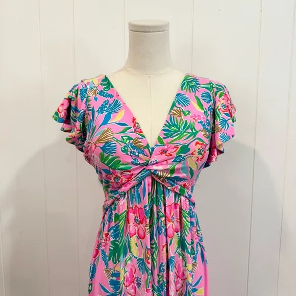 Lilly Pulitzer Verona Flutter Sleeve Maxi Dress in Havana Pink NWOT Size 00