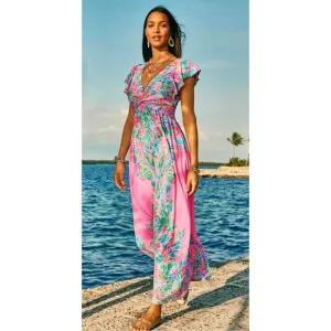 Lilly Pulitzer Verona Flutter Sleeve Maxi Dress in Havana Pink NWT - Size 0