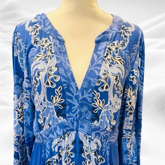 Lilly Pulitzer Wexlee Maxi Dress Alba Blue Baja Cove Size 14 Floral Coral