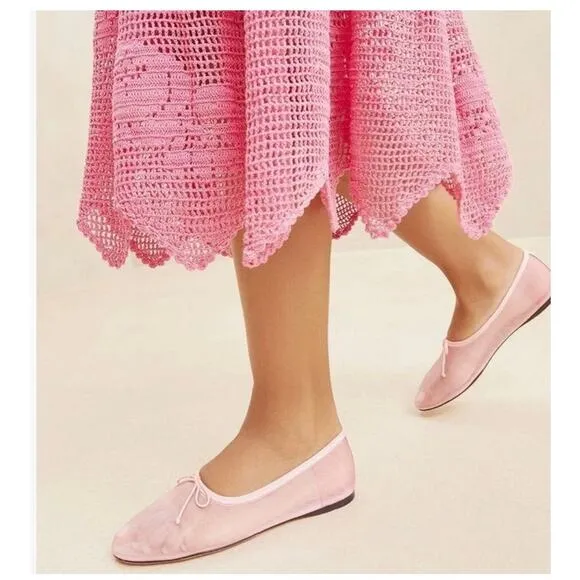 Loeffler Randall Landon Soft Ballet Flats Sz 6.5 Light Pink Mesh Leather