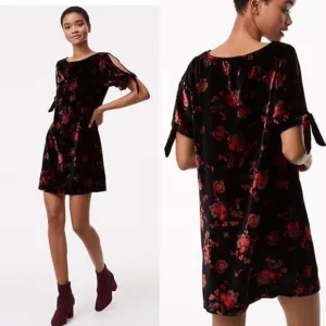 Loft Asian Inspired Floral Velvety Shift Dress Loose Fit Soft Above Knee Large