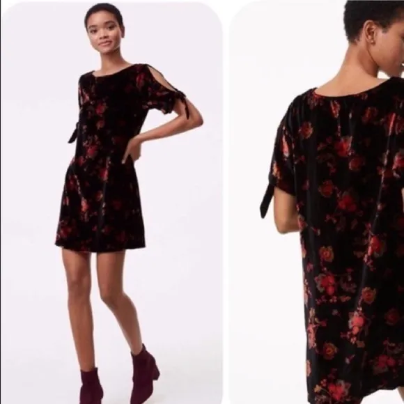 Loft Asian Inspired Floral Velvety Shift Dress Loose Fit Soft Above Knee Large